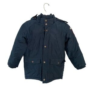 H&M Mountain Adventure patch faux fur trim hooded puffer jacket size 6-7 years